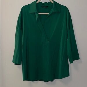 Lafayette 148 New York Hawkins Emerald Green Collared V-Neck Tunic